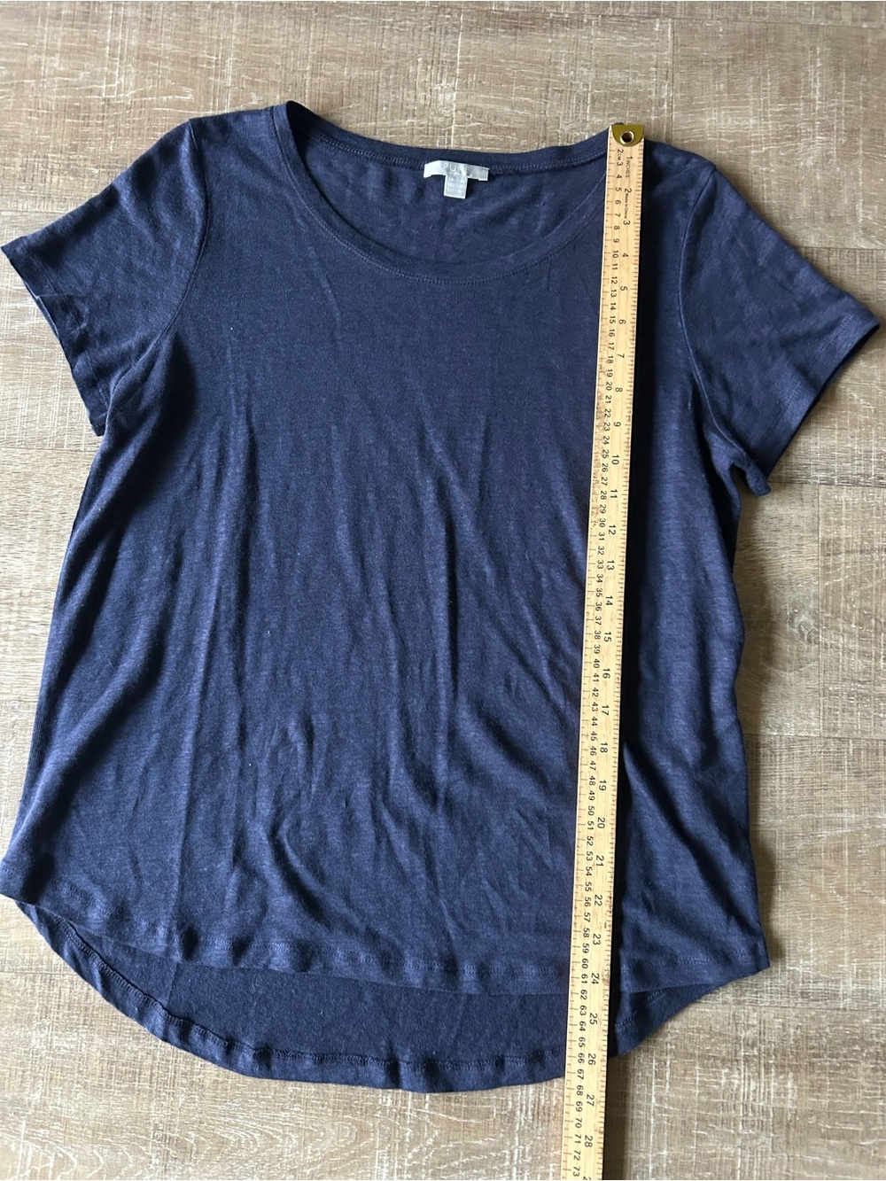 ▶️ Pure Collection 100% Linen Tee Shirt Womens US 12 Navy Blue Minimalist - Picture 5 of 9